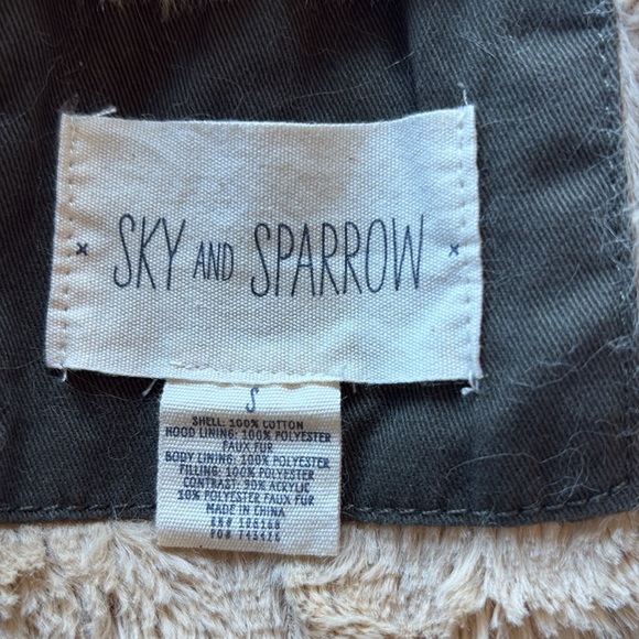 Sky & Sparrow Green Womens full zip Coat removable fur sz S lined parka army - Picture 5 of 6